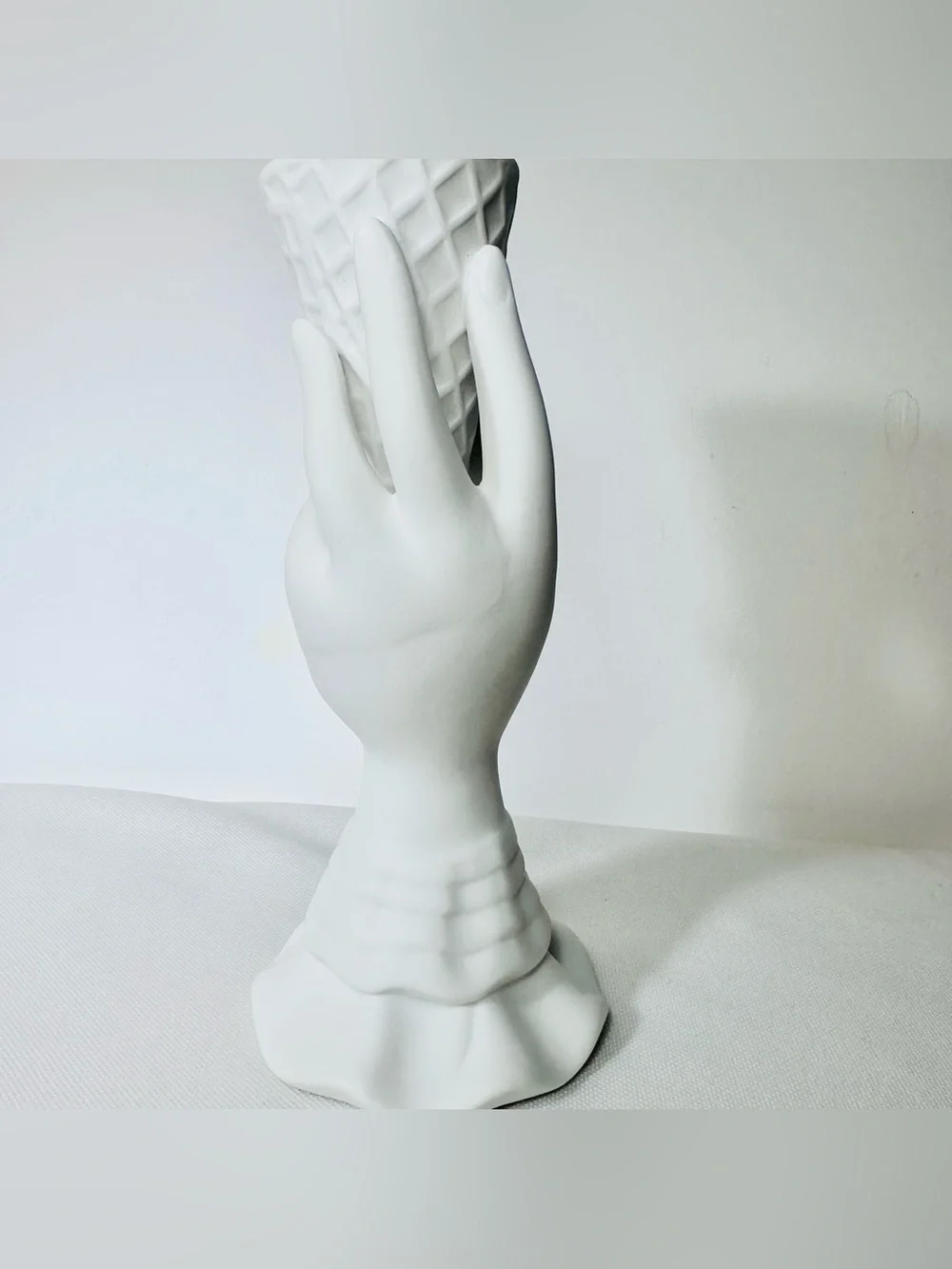 Jonathan Adler Muse I-Scream Ice Cream Cone Hand Vase White Matte Ceramic Decor